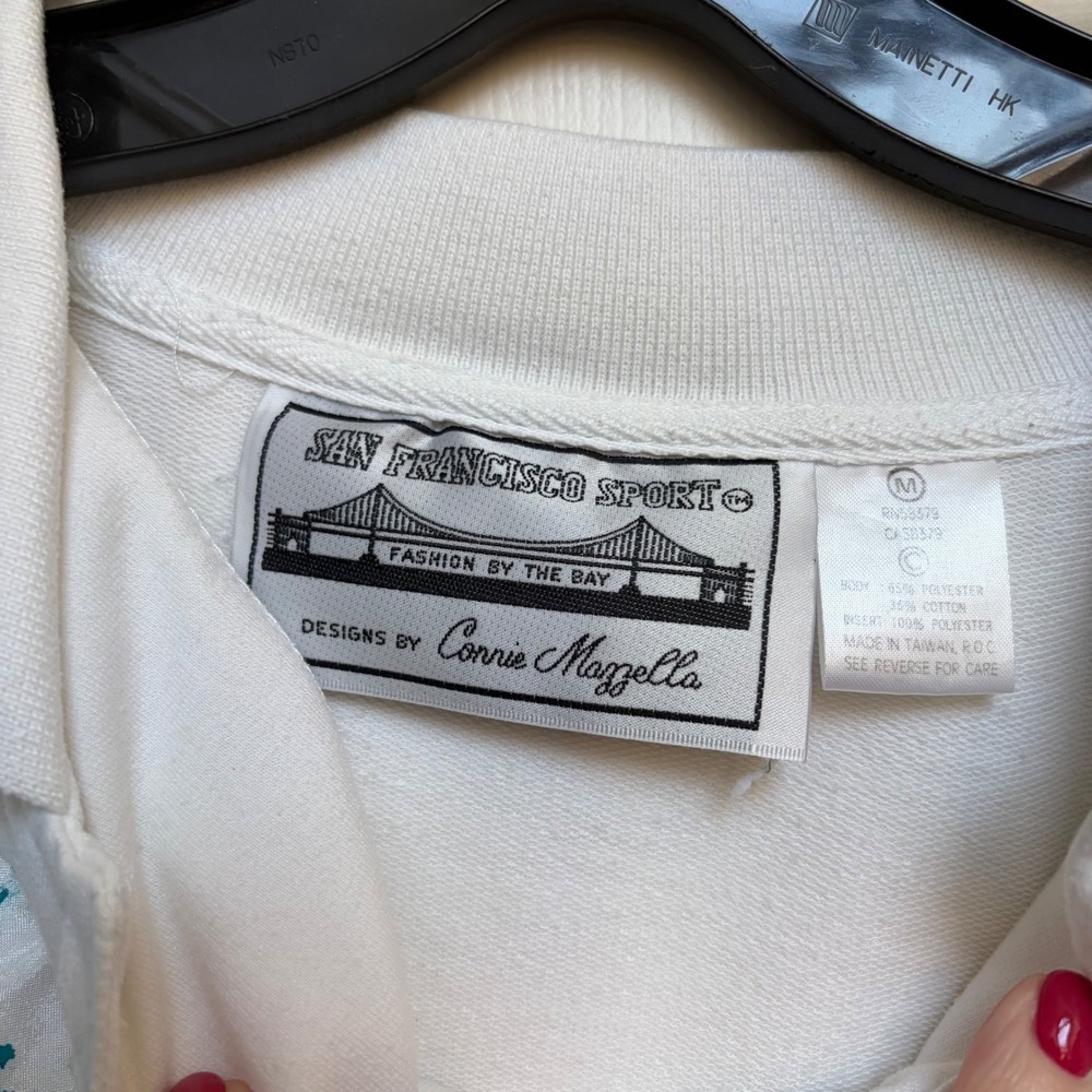 Vintage 80s San Francisco Sport Mazzella Teal Colorblock Pullover Sweatshirt M - Picture 4 of 16
